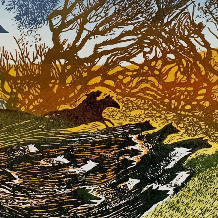 The Wisht Hunt (colour linoprint)